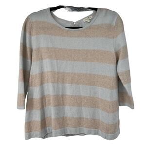Cortland Park Light Blue Tan 100%‎ Cashmere Sweater Pearl button closure